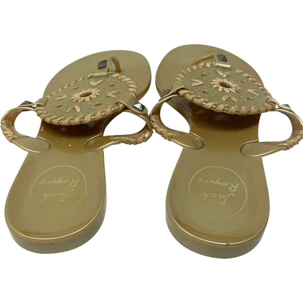 Jack Rogers Sz 7 Georgica Gold PVC Jelly Thong Flip Flop Sandals Metallic - Picture 5 of 7